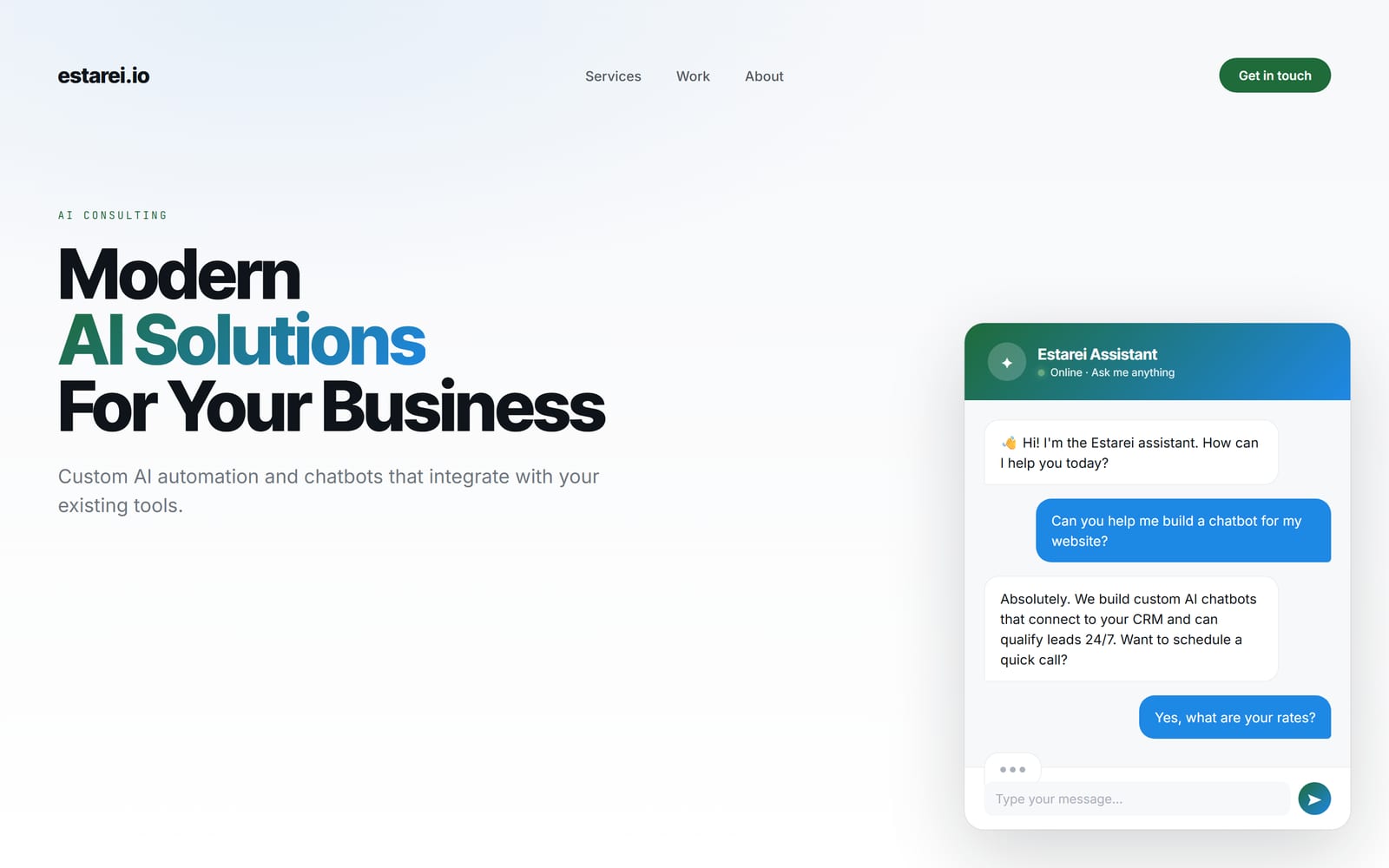 Estarei Website AI Chatbot screenshot