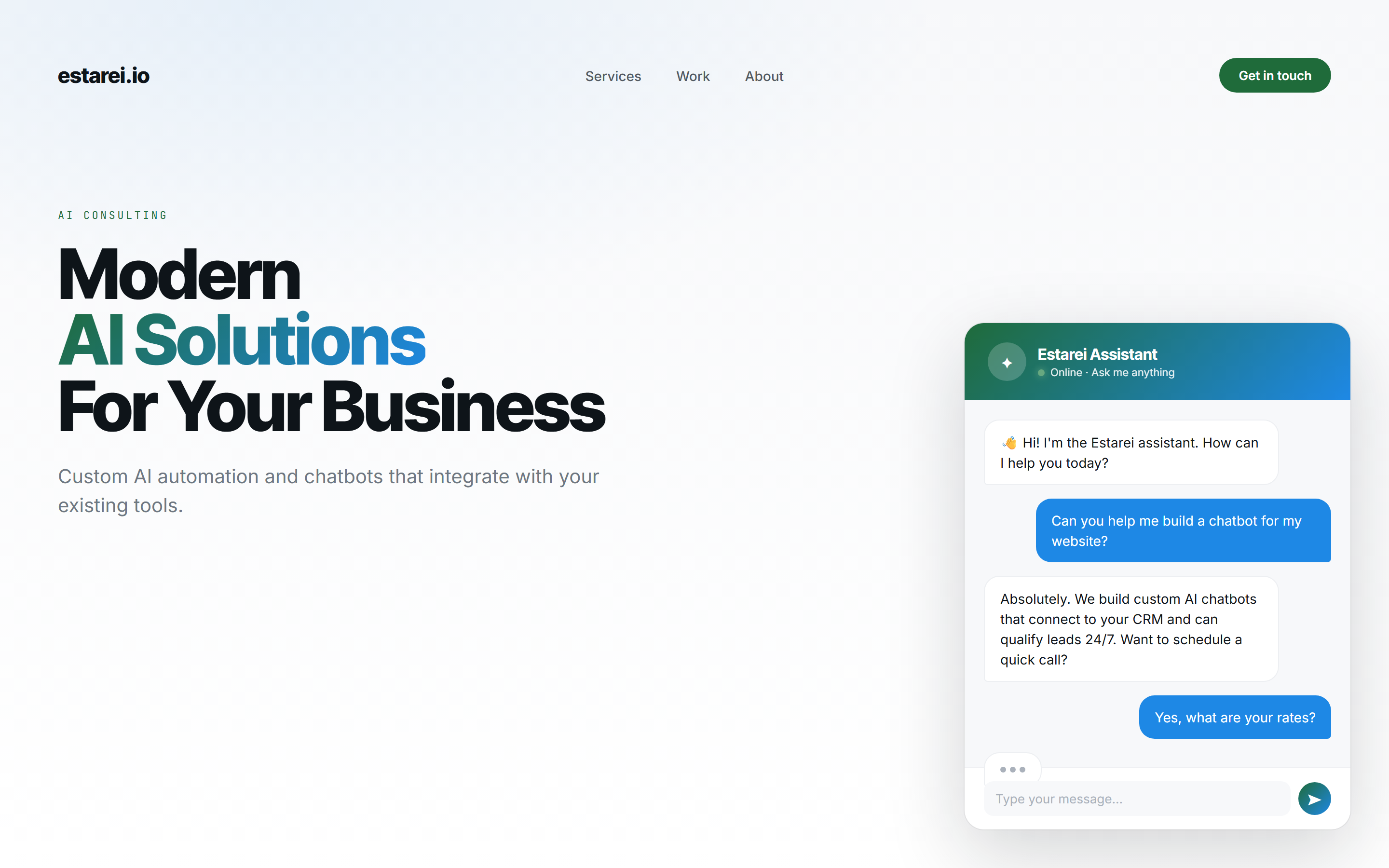 Estarei Website AI Chatbot screenshot